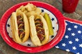 Grilled hotdogs at a patriotic cookout