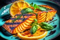 grilled juicy orange salmon fish dish closeup Royalty Free Stock Photo