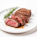 Grilled juicy rib eye steak with roasted vegetables and rosemary herb Royalty Free Stock Photo