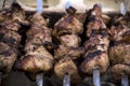 Grilled kebab on the grill closeup