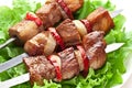 Grilled kebab (shashlik) on spits. Royalty Free Stock Photo