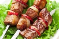 Grilled kebab (shashlik) on spits. Royalty Free Stock Photo