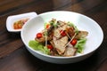 Grilled King Oyster Mushroom , Eryngii slices with sunflower sprout and green oak lettuce on white plate Royalty Free Stock Photo