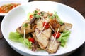 Grilled King Oyster Mushroom , Eryngii slices with sunflower sprout and green oak lettuce on white plate Royalty Free Stock Photo