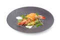 Grilled king prawn on grey plate isolated on white Royalty Free Stock Photo