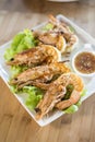 Grilled king prawn with seafood sauce. Royalty Free Stock Photo