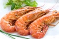 Grilled king prawns with salty seasoning.