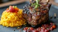 Grilled Lamb Chop with Saffron Rice and Berry Sauce Royalty Free Stock Photo