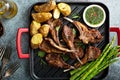 Grilled lamb chops with asparagus and potatoes Royalty Free Stock Photo