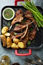 Grilled lamb chops with asparagus and potatoes Royalty Free Stock Photo