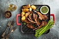 Grilled lamb chops with asparagus and potatoes
