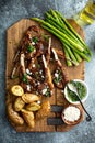 Grilled lamb chops with asparagus and potatoes Royalty Free Stock Photo