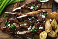 Grilled lamb chops with asparagus and potatoes Royalty Free Stock Photo