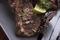 Grilled lamb chops with baked potatoes 6close up shot Royalty Free Stock Photo