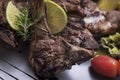 Grilled lamb chops with baked potatoes 7close up shot Royalty Free Stock Photo