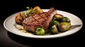 Grilled Lamb Chops Plated With Sauteed Brussel Sprouts Lamb, Meat, Lamb Chop. AI Generative Royalty Free Stock Photo
