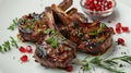 Grilled Lamb Chops with Pomegranate Seeds and Herbs Royalty Free Stock Photo