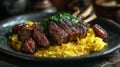 Grilled Lamb Chops with Saffron Rice and Dates Royalty Free Stock Photo