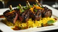 Grilled Lamb Chops with Saffron Rice and Mint Royalty Free Stock Photo