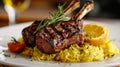 Grilled Lamb Chops with Saffron Rice and Orange Royalty Free Stock Photo