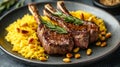 Grilled Lamb Chops with Saffron Rice and Pine Nuts Royalty Free Stock Photo