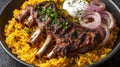 Grilled Lamb Chops with Saffron Rice and Yogurt Royalty Free Stock Photo