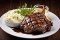 grilled lamb chops served with mashed potatoes and gravy Royalty Free Stock Photo