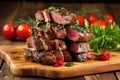 grilled lamb chops stacked on a wooden chopping board Royalty Free Stock Photo