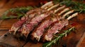 Grilled lamb chops on wooden cutting board