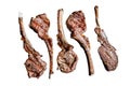 Grilled lamb mutton chop steaks Isolated on white background, top view. Royalty Free Stock Photo