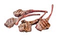 Grilled lamb mutton meat chops steaks. Isolated on white background, top view. Royalty Free Stock Photo