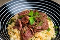 Grilled lamb on saffron rice Royalty Free Stock Photo