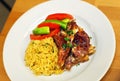Grilled lamp meat with vegetables and rice