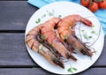 Grilled large shrimp on a plate