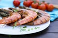 Grilled large shrimp on a plate Royalty Free Stock Photo