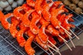 Grilled Large Shrimps on sticks on street market Phuket, Thailand Royalty Free Stock Photo