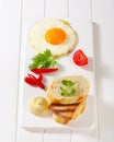 Grilled Leberkase sandwich with mustard and fried egg Royalty Free Stock Photo