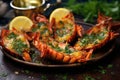 grilled lobster with melted butter and parsley