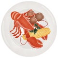 Grilled lobster with potato and corn illustration