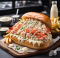 Grilled lobster roll, stuffed with chunks of tender lobster meat.