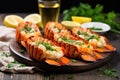 grilled lobster tails with green herbs on top Royalty Free Stock Photo