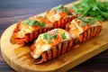 grilled lobster tails served on bamboo board Royalty Free Stock Photo