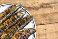 Barbecue with fish. Grilled mackerel fish. Royalty Free Stock Photo