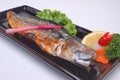 Grilled Mackerel Saba Shioyaki on white background Royalty Free Stock Photo