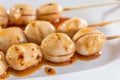 Grilled meat ball with spicy sauce in Thai stlye,selective focus