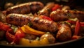 Grilled meat on barbecue, a gourmet summer meal generated by AI Royalty Free Stock Photo