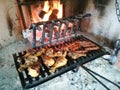 Grilled meat cooked on fireplace Royalty Free Stock Photo