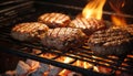 Grilled meat on fire, a delicious summer meal generated by AI Royalty Free Stock Photo