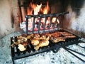 Grilled meat on fireplace Royalty Free Stock Photo