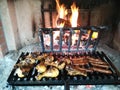 Grilled meat on fireplace Royalty Free Stock Photo